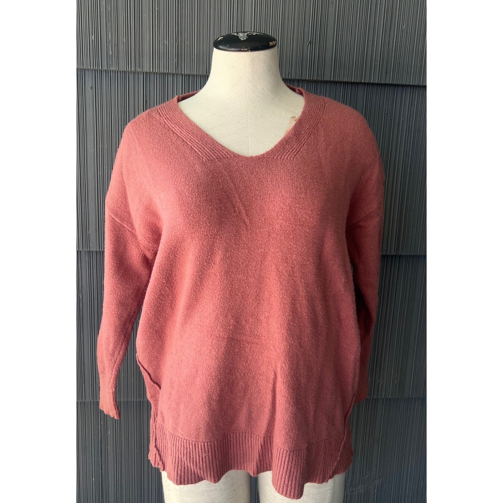 Poof New York Women Rose Lace Up Back V-Neck Knit Sweater Small Boho
